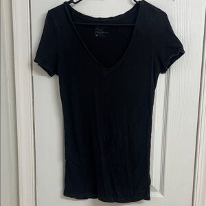 American Eagle Black V-Neck Short Sleeve Tee | Women’s Casual Basic Top Size M